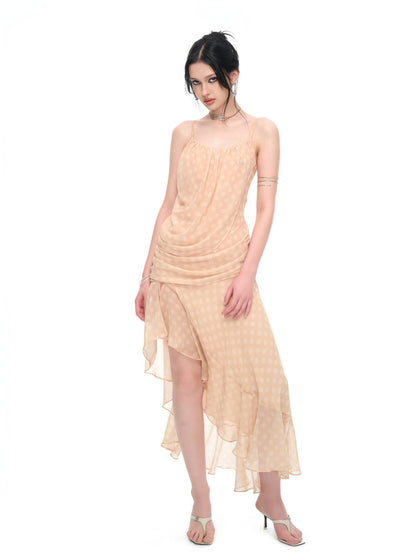 JYOSEI Polka Dot Asymmetric Ruffle Women&