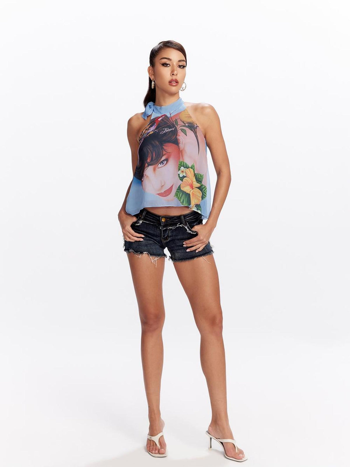 Printed Halter Neck Loose Fit Women&