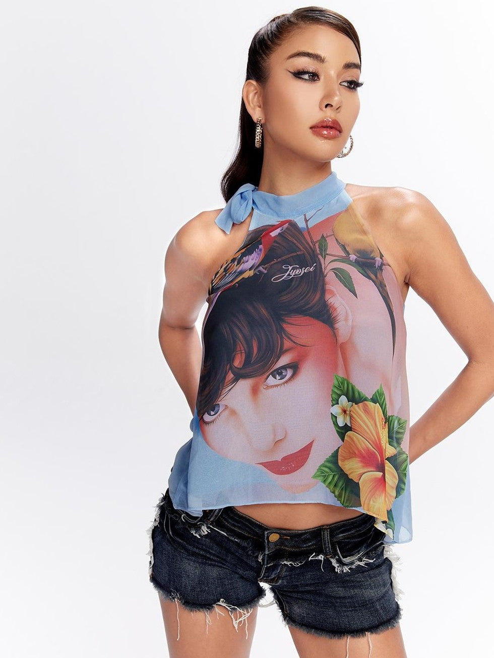 Printed Halter Neck Loose Fit Women&