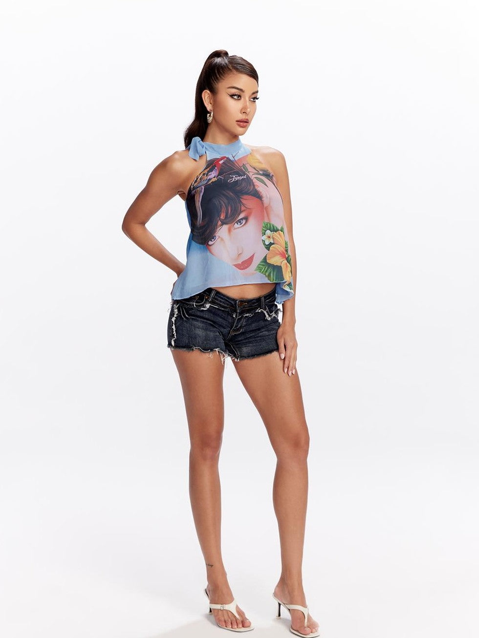 Printed Halter Neck Loose Fit Women&