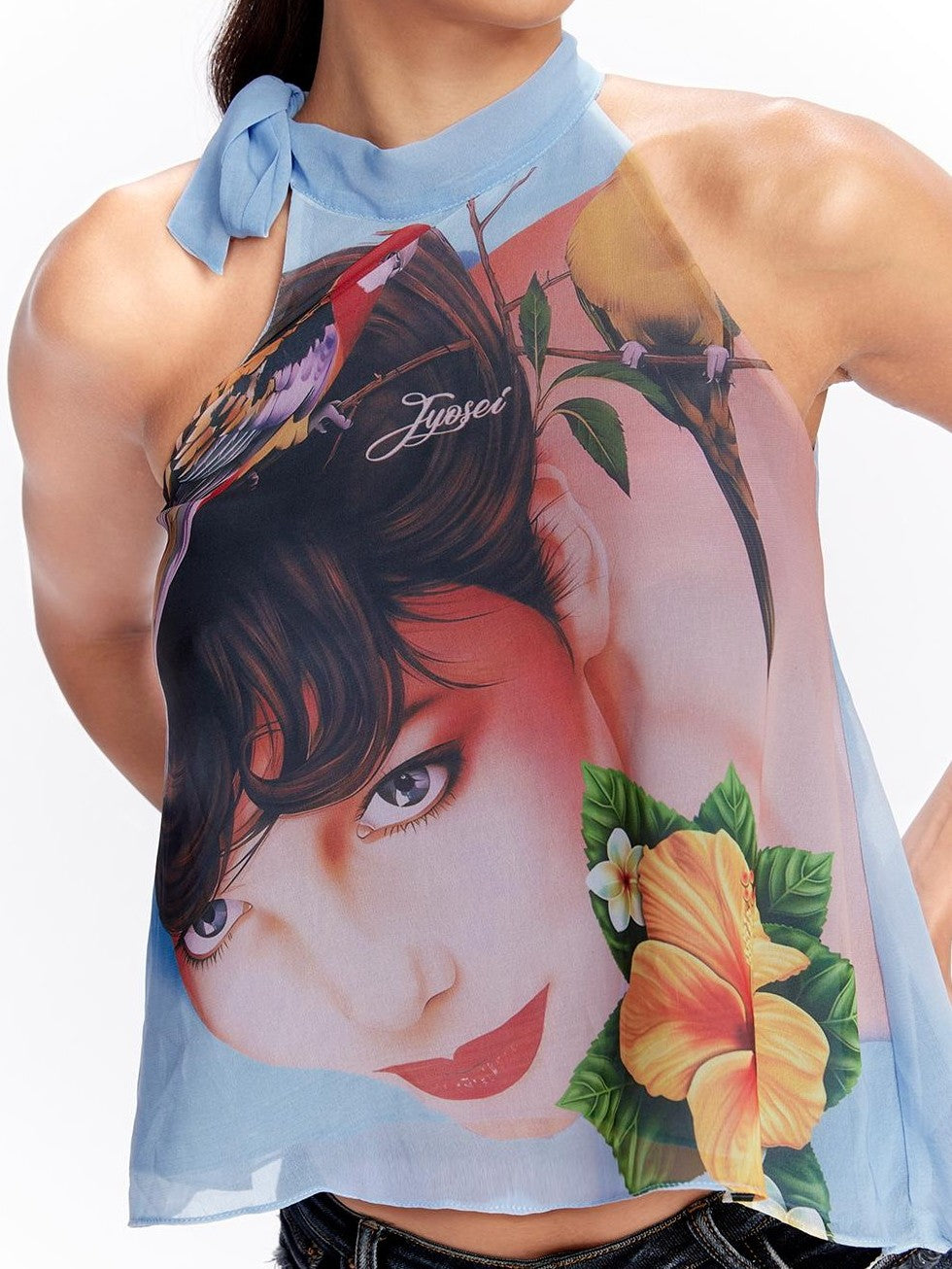 Printed Halter Neck Loose Fit Women&