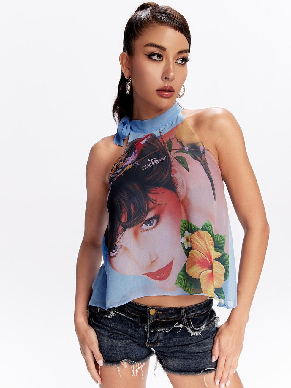 Printed Halter Neck Loose Fit Women&