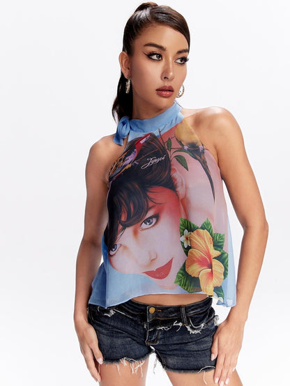 Printed Halter Neck Loose Fit Women&
