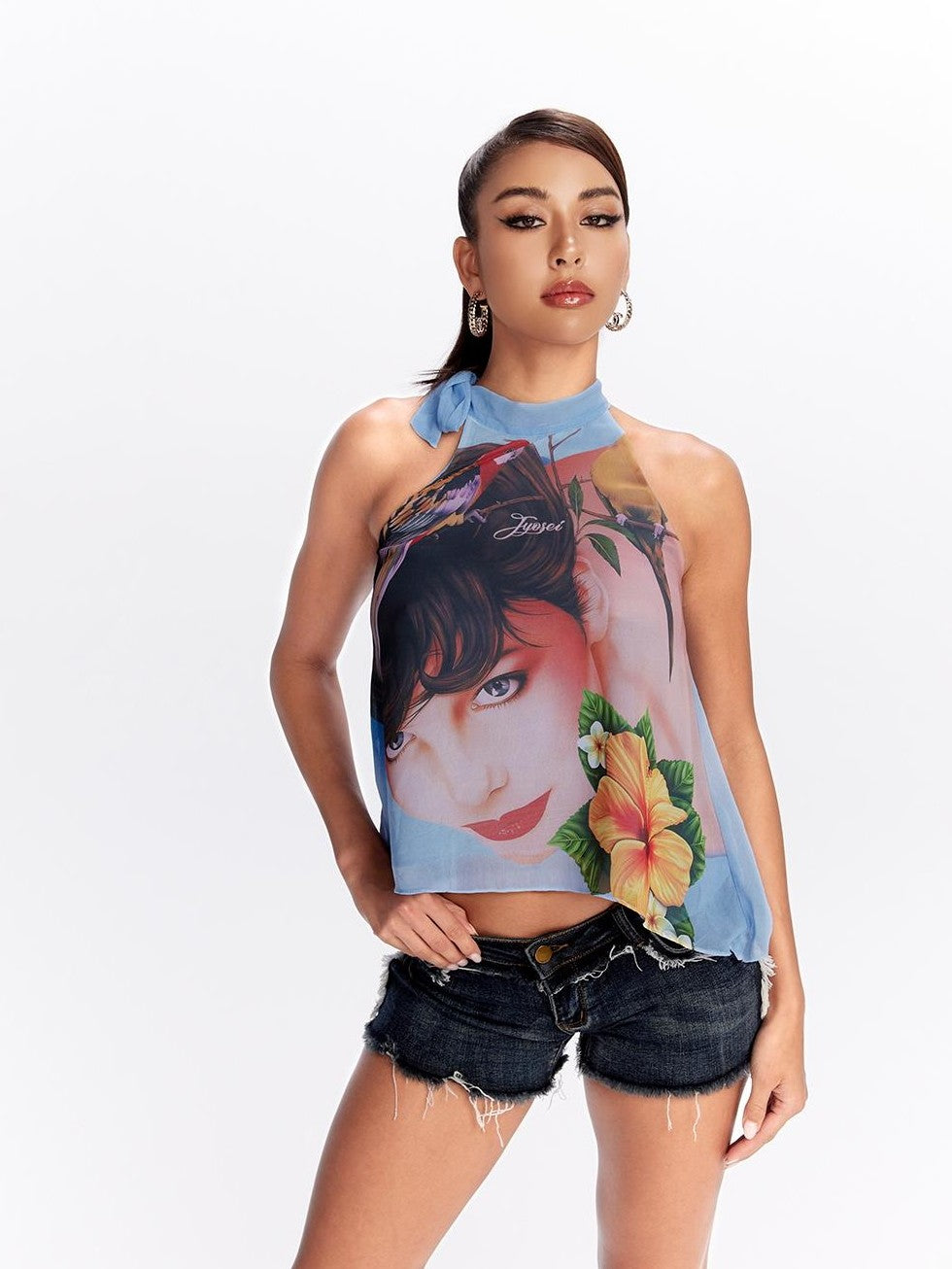 Printed Halter Neck Loose Fit Women&