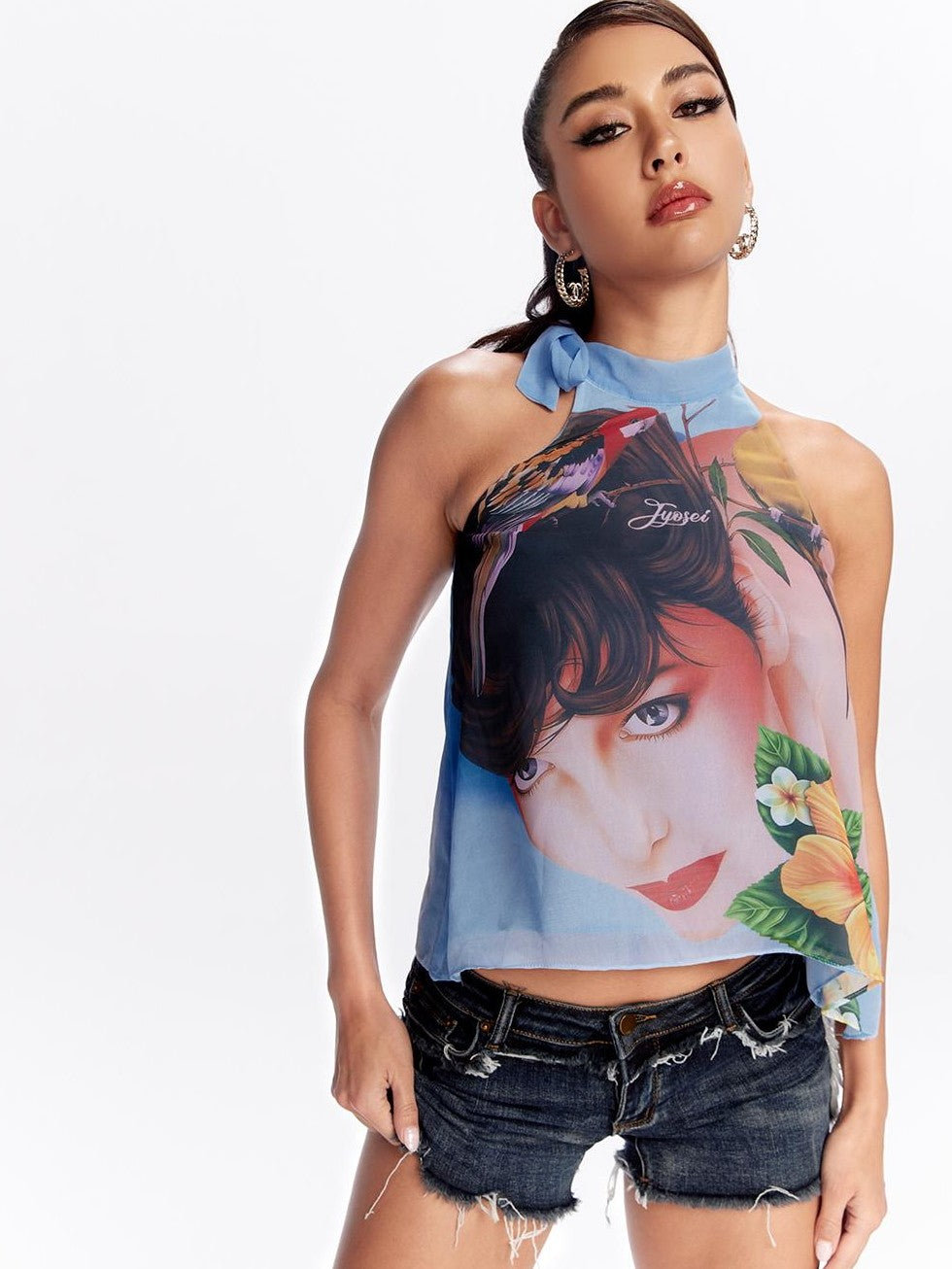Printed Halter Neck Loose Fit Women&