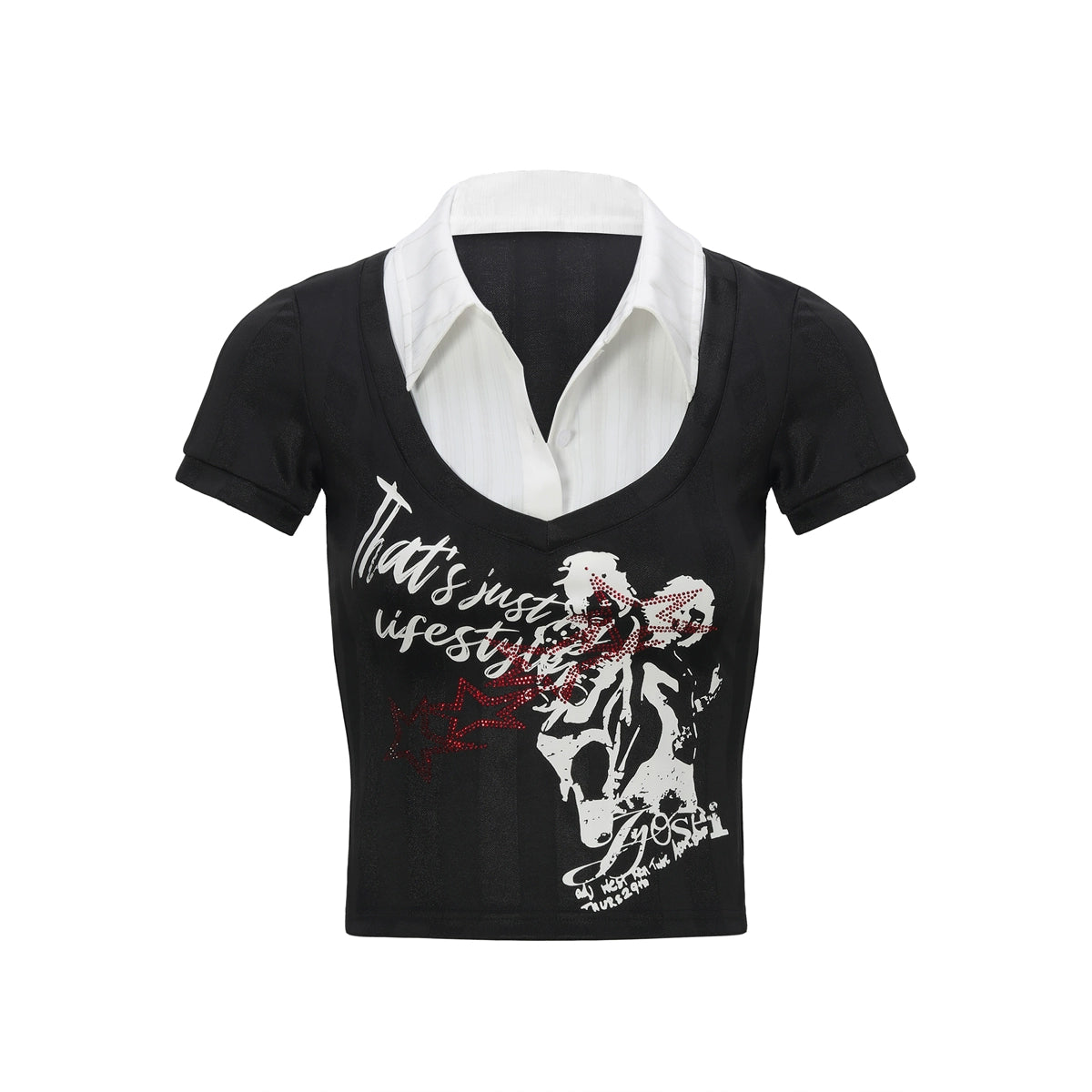 JYOSEI_Punk_Rock_Black_Stripe_Studded_Tee_Shirt_MISSTT