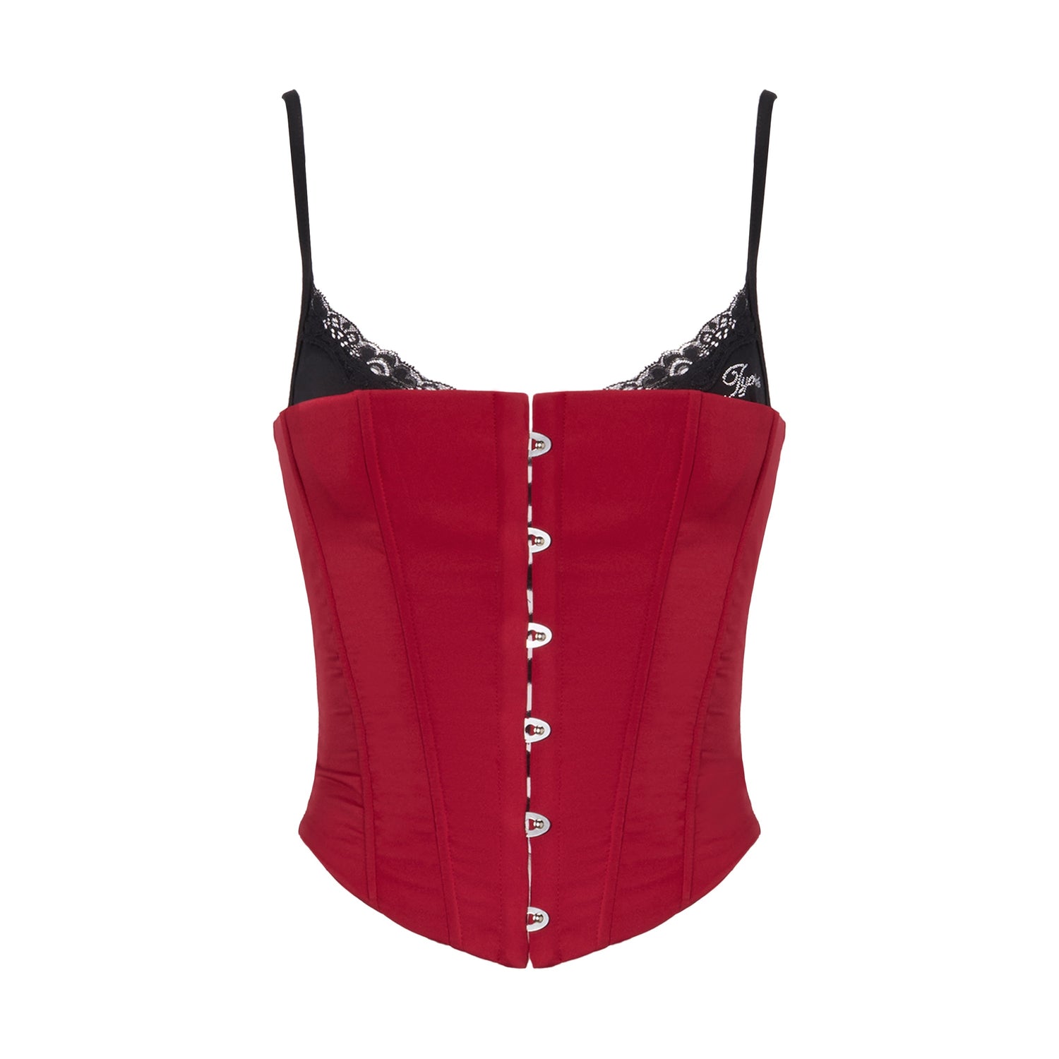 JYOSEI_Red_Black_Patchwork_Lace_Up_Boned_Hooked_V-neck_Women&