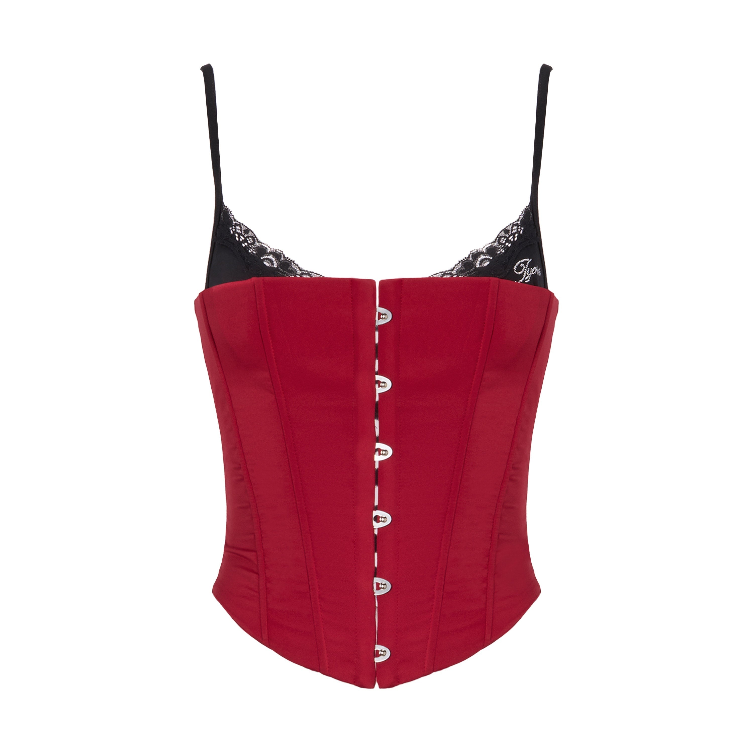 JYOSEI_Red_Black_Patchwork_Lace_Up_Boned_Hooked_V-neck_Women&