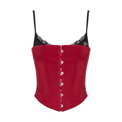 JYOSEI_Red_Black_Patchwork_Lace_Up_Boned_Hooked_V-neck_Women&