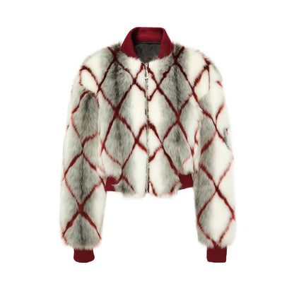 JYOSEI_Red_Plaid_Faux_Mink_Zip_Up_Cropped_Jacket_MISSTT
