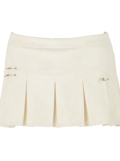 JYOSEI Red White Two Tone Pleated Mid Rise Side Zipper Women&