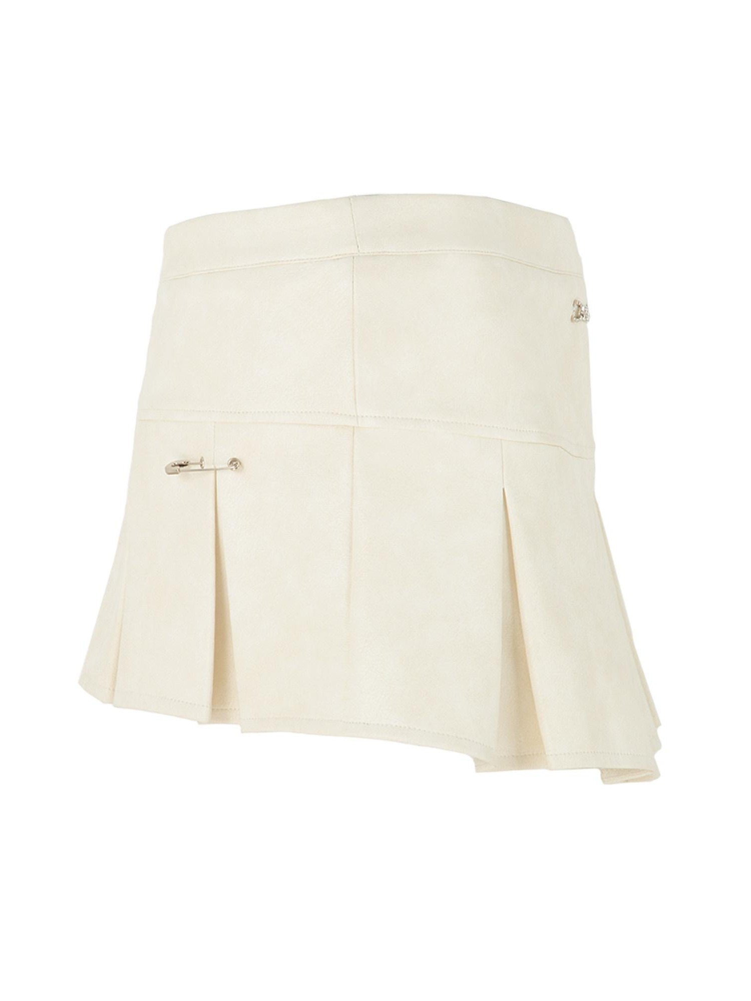 JYOSEI Red White Two Tone Pleated Mid Rise Side Zipper Women&