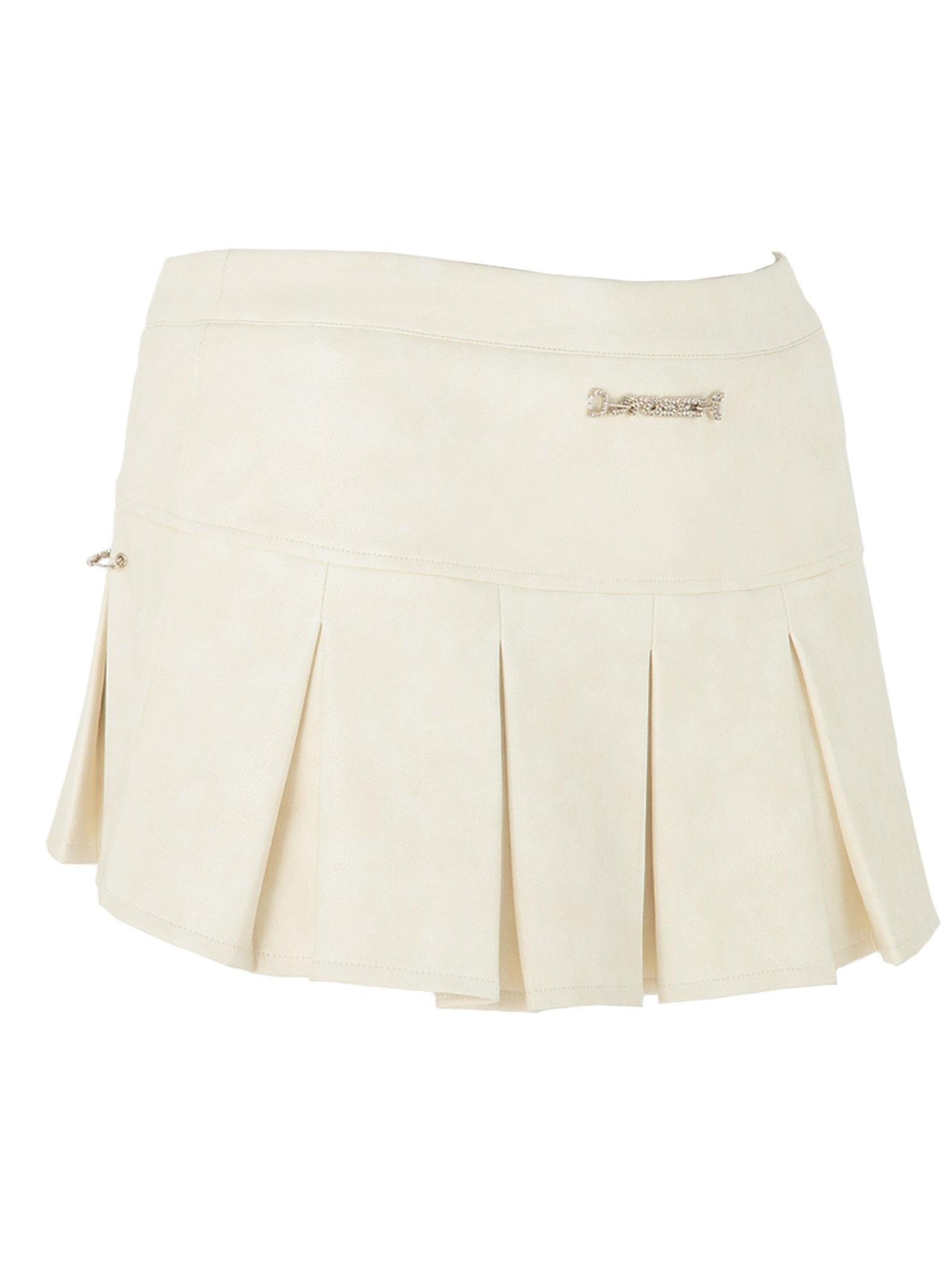 JYOSEI Red White Two Tone Pleated Mid Rise Side Zipper Women&