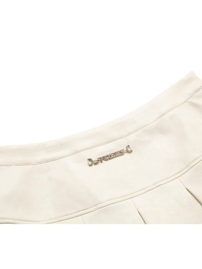 JYOSEI Red White Two Tone Pleated Mid Rise Side Zipper Women&