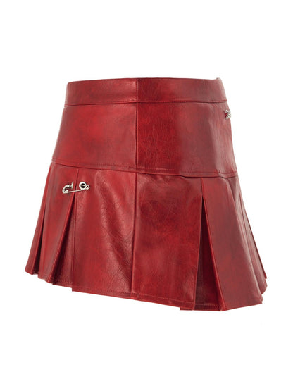 JYOSEI Red White Two Tone Pleated Mid Rise Side Zipper Women&