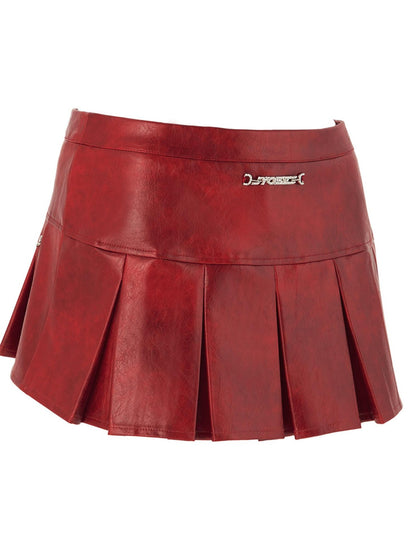 JYOSEI Red White Two Tone Pleated Mid Rise Side Zipper Women&