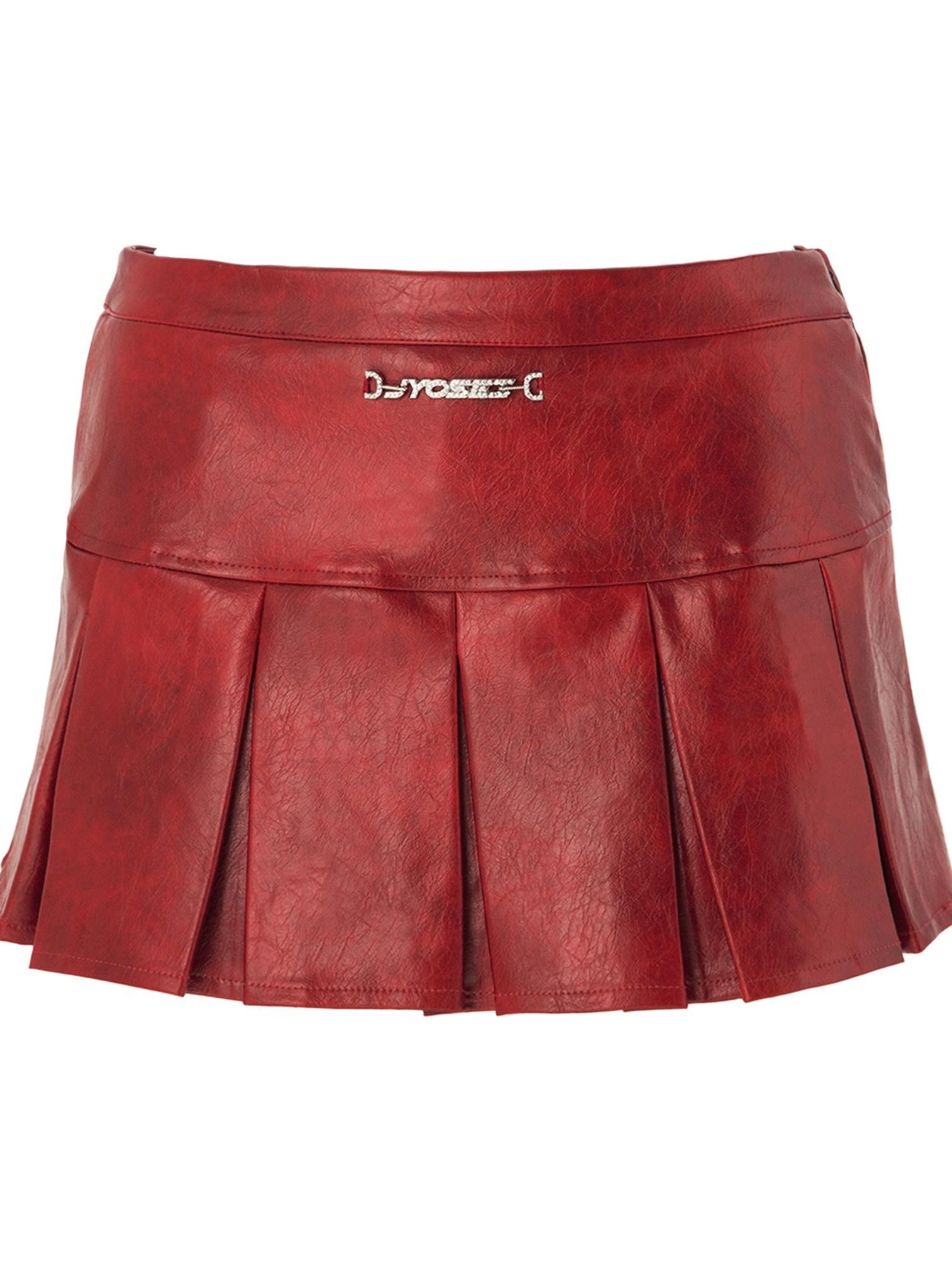 JYOSEI Red White Two Tone Pleated Mid Rise Side Zipper Women&