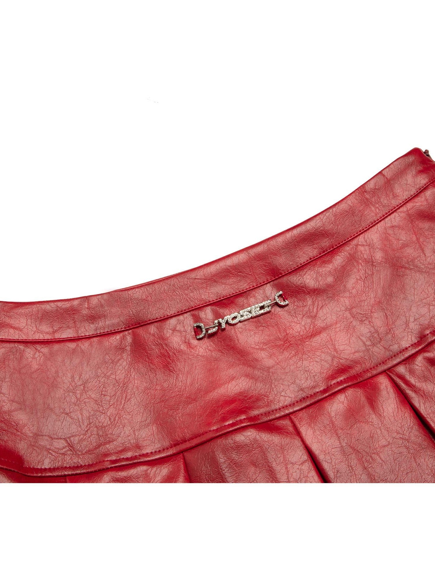 JYOSEI Red White Two Tone Pleated Mid Rise Side Zipper Women&