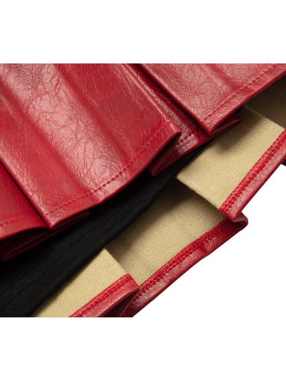 JYOSEI Red White Two Tone Pleated Mid Rise Side Zipper Women&