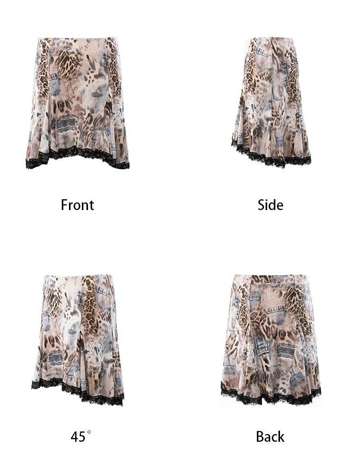 JYOSEI Retro Leopard Print Asymmetric Fishtail Women&