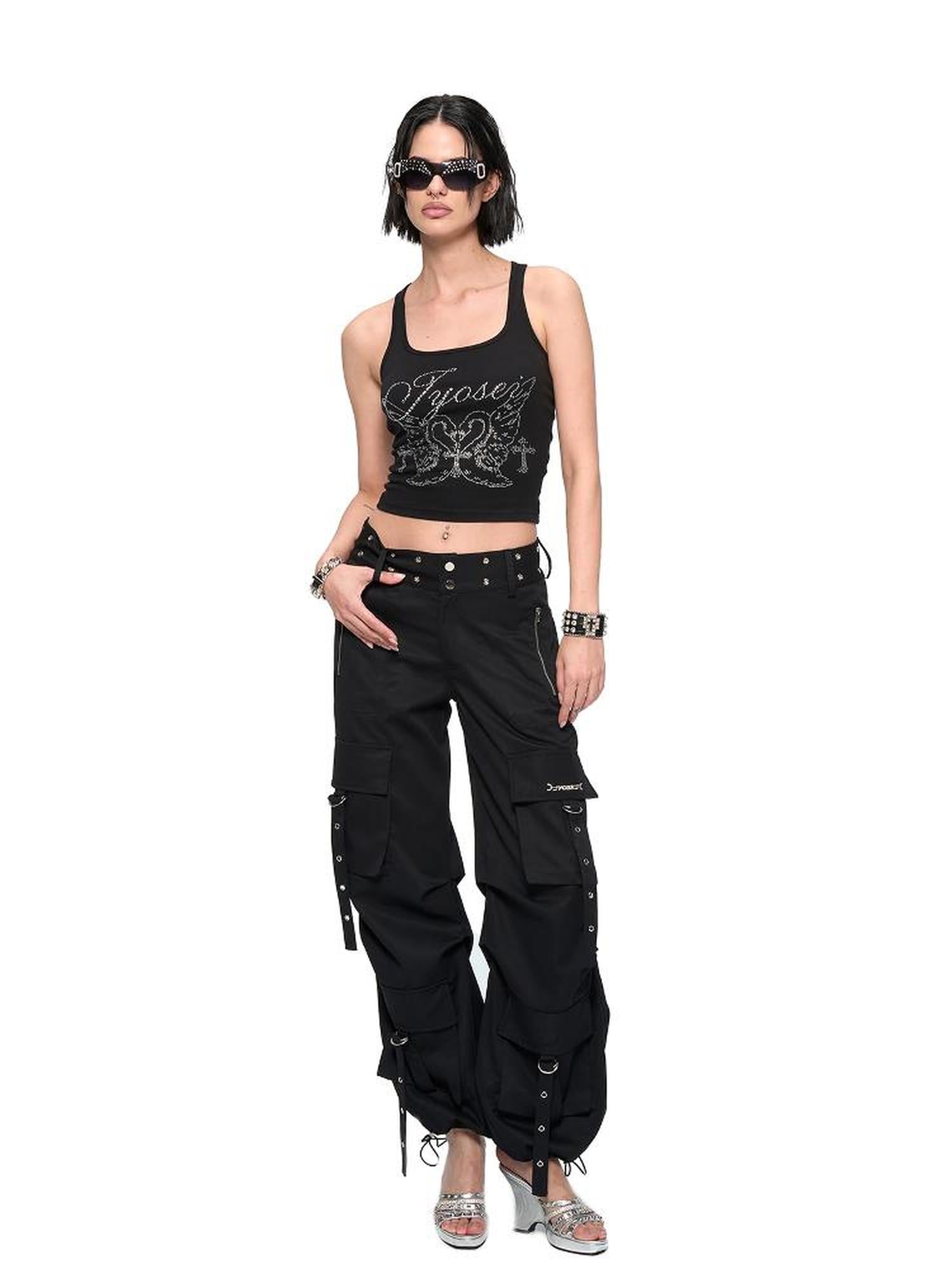 JYOSEI Rhinestone Camisole Summer Slim Vest V Neck T Shirt Long Sleeve