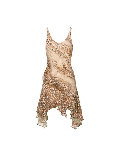 JYOSEI Ruffle Patchwork Tie Strap Women&