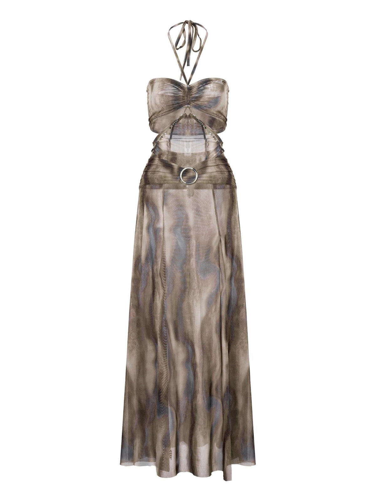 JYOSEI Semi Sheer Print Cutout Open Back High Waist Women&
