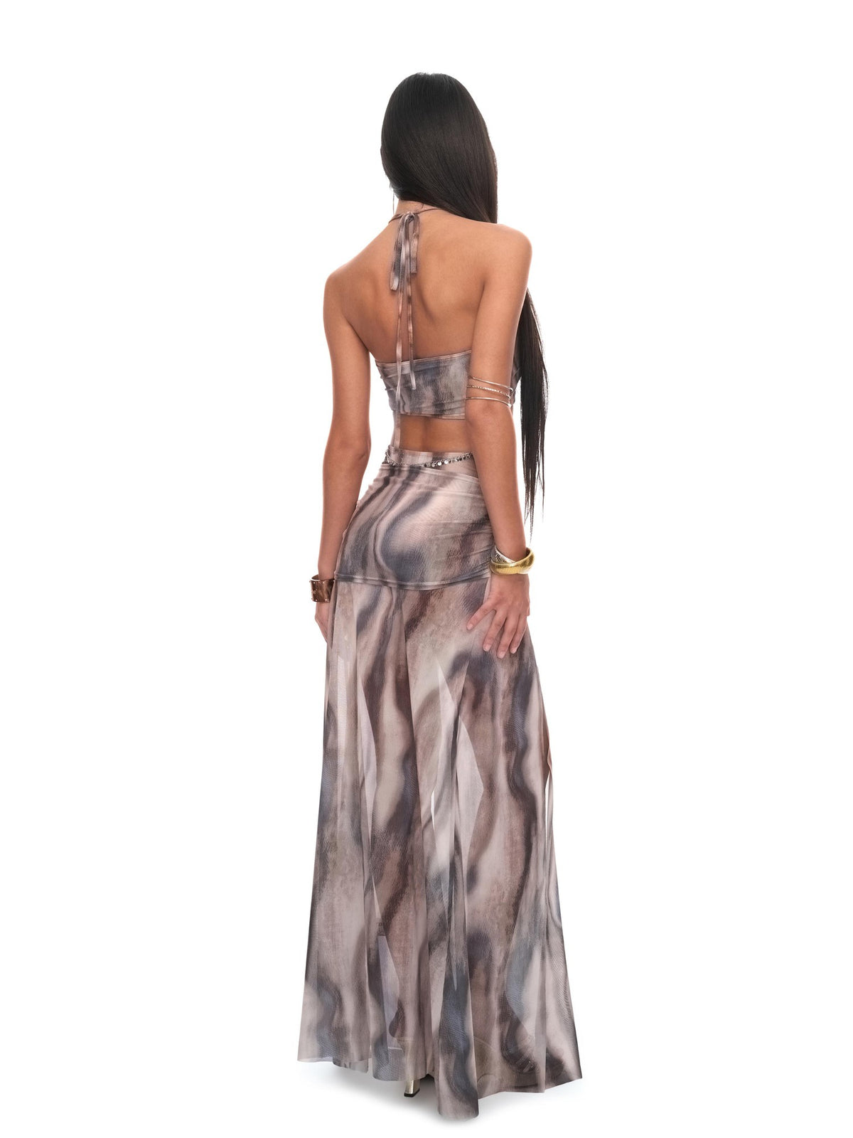 JYOSEI Semi Sheer Print Cutout Open Back High Waist Women&