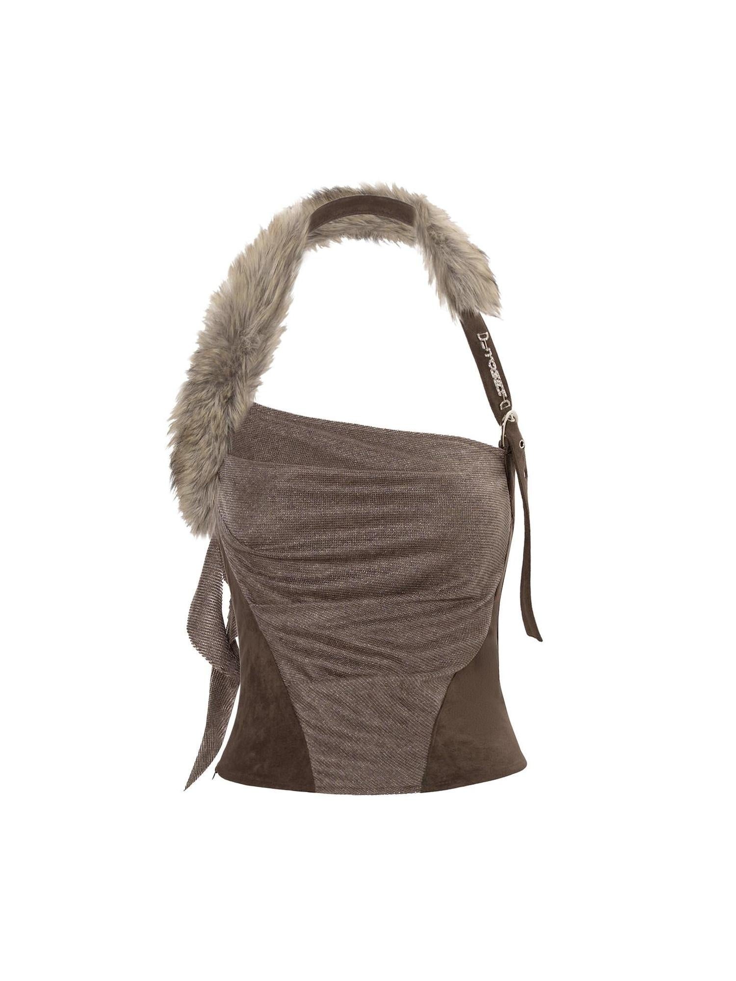 JYOSEI Sexy Faux Leather Halter Slim Fit Backless Zipper Brown Citywalk Tank Tops