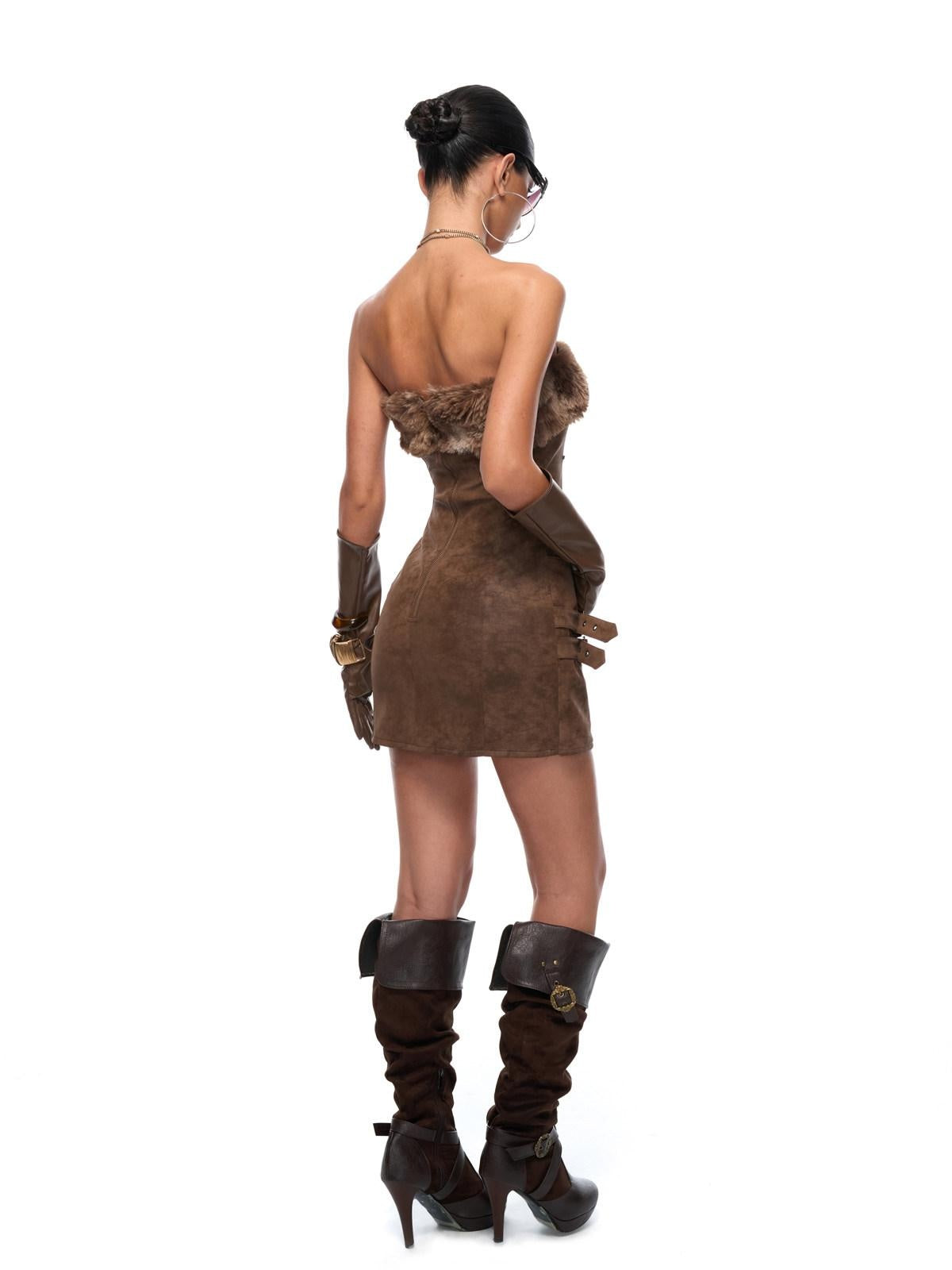 JYOSEI Sexy Pu High Waist Strapless Bodycon Back Zipper Women Party Mini Dresses