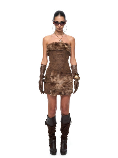 JYOSEI Sexy Pu High Waist Strapless Bodycon Back Zipper Women Party Mini Dresses