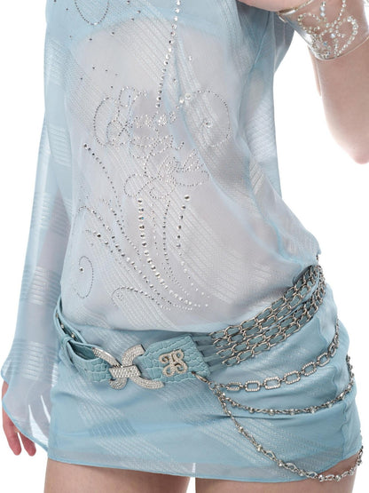 JYOSEI Silver Blue Croc Chain Double Buckle Women&