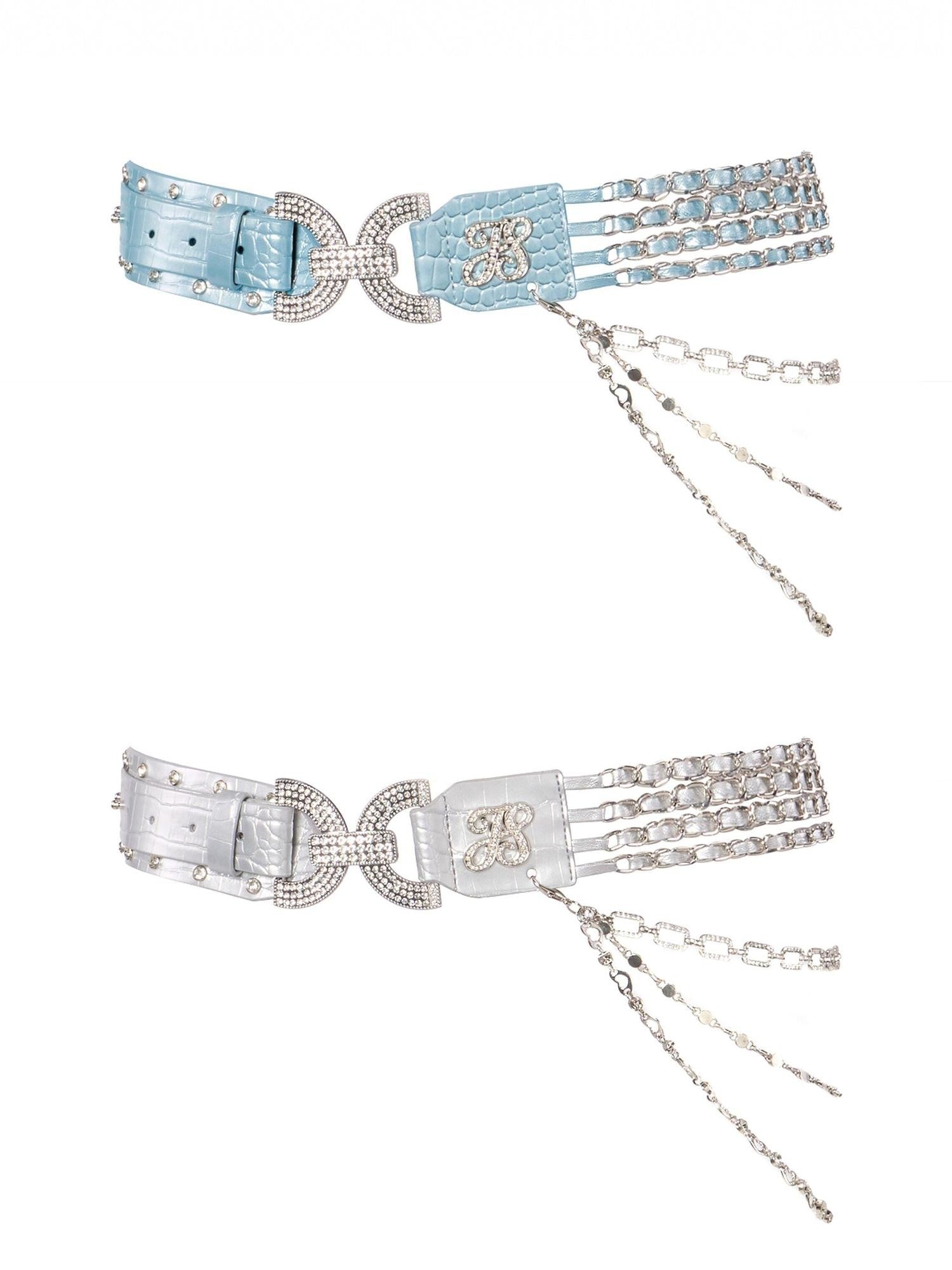 JYOSEI Silver Blue Croc Chain Double Buckle Women&