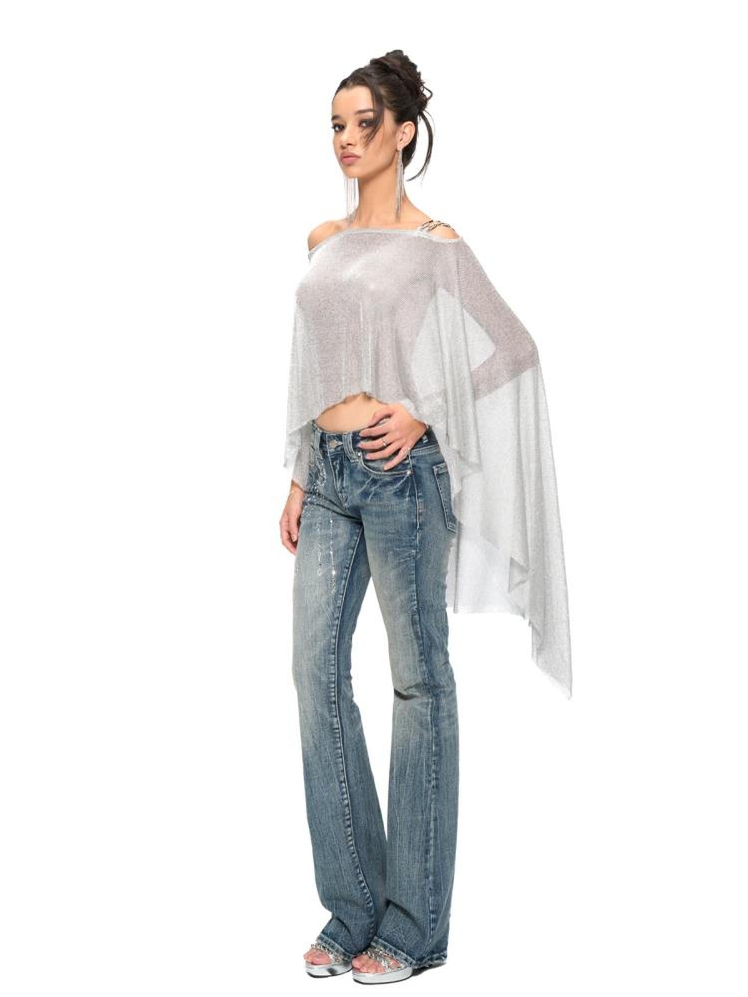 JYOSEI Silver Metallic Asymmetric Cut Out Beach Cover Up