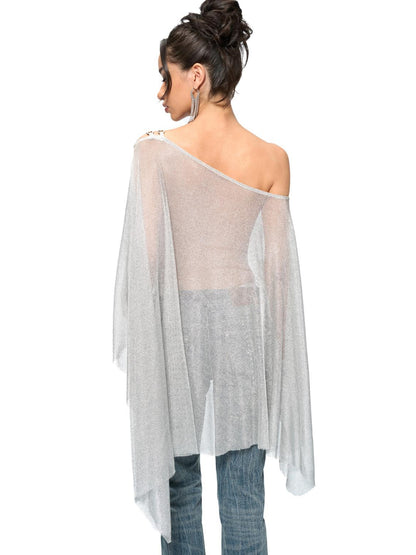 JYOSEI Silver Metallic Asymmetric Cut Out Beach Cover Up