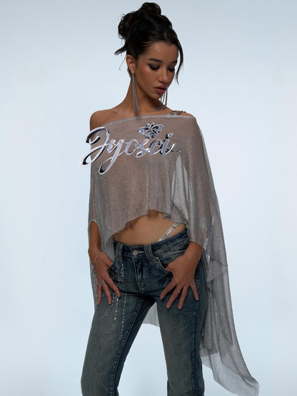 JYOSEI Silver Metallic Asymmetric Cut Out Beach Cover Up