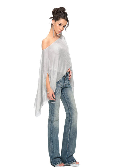 JYOSEI Silver Metallic Asymmetric Cut Out Beach Cover Up