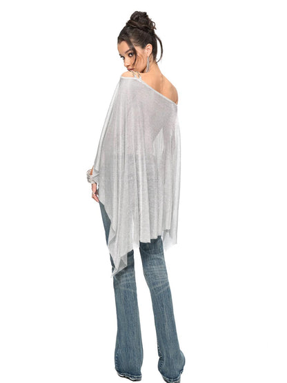 JYOSEI Silver Metallic Asymmetric Cut Out Beach Cover Up