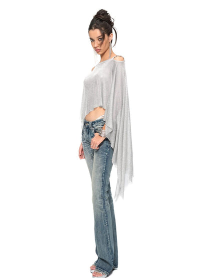 JYOSEI Silver Metallic Asymmetric Cut Out Beach Cover Up