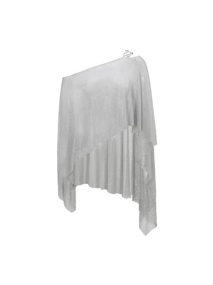 JYOSEI Silver Metallic Asymmetric Cut Out Beach Cover Up