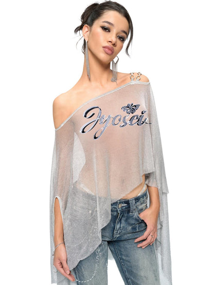 JYOSEI Silver Metallic Asymmetric Cut Out Beach Cover Up