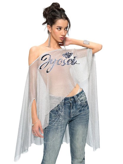 JYOSEI Silver Metallic Asymmetric Cut Out Beach Cover Up