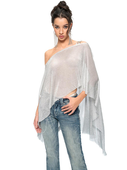 JYOSEI Silver Metallic Asymmetric Cut Out Beach Cover Up