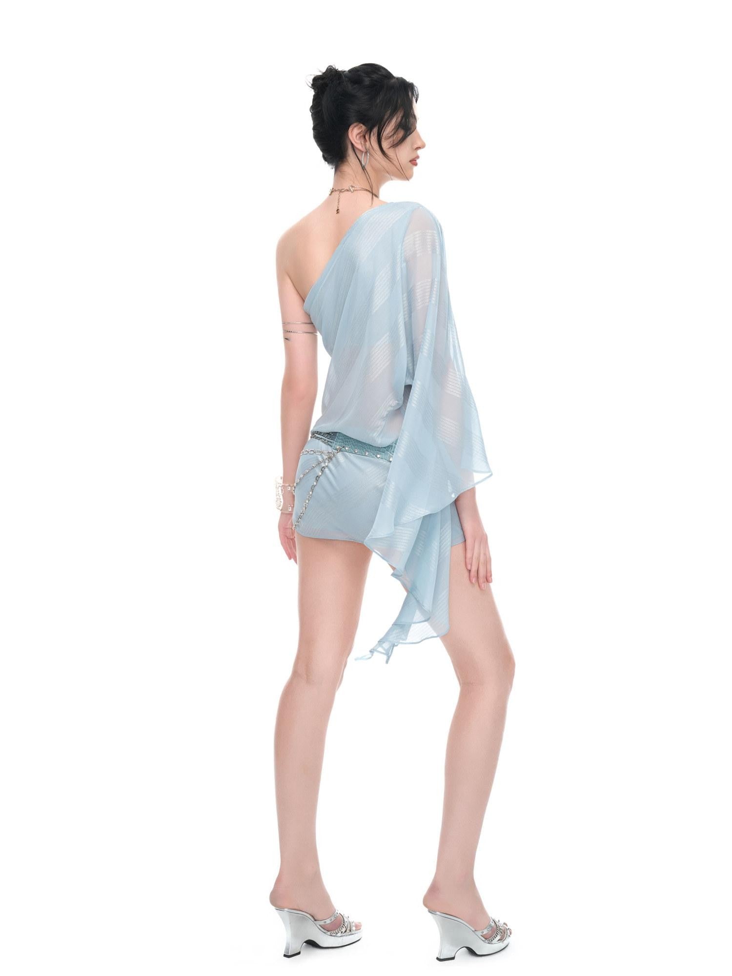 JYOSEI Silver Shimmer One Shoulder Bodycon Women&