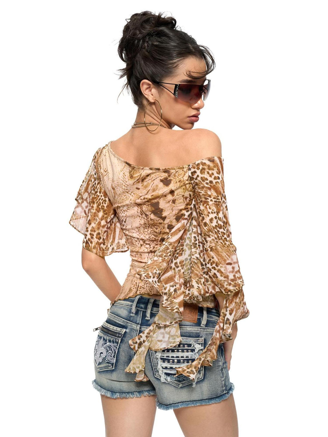 JYOSEI Snake Print Cowl Hem Asymmetric Top