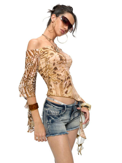 JYOSEI Snake Print Cowl Hem Asymmetric Top