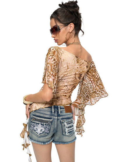 JYOSEI Snake Print Cowl Hem Asymmetric Top