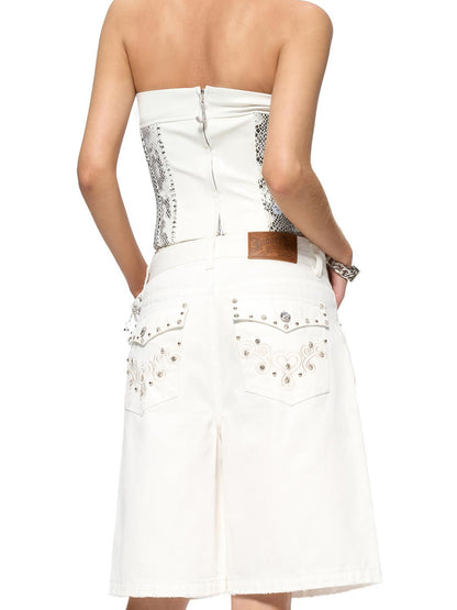 JYOSEI Snake Print PU Corset Top with Boning and Padded Bust