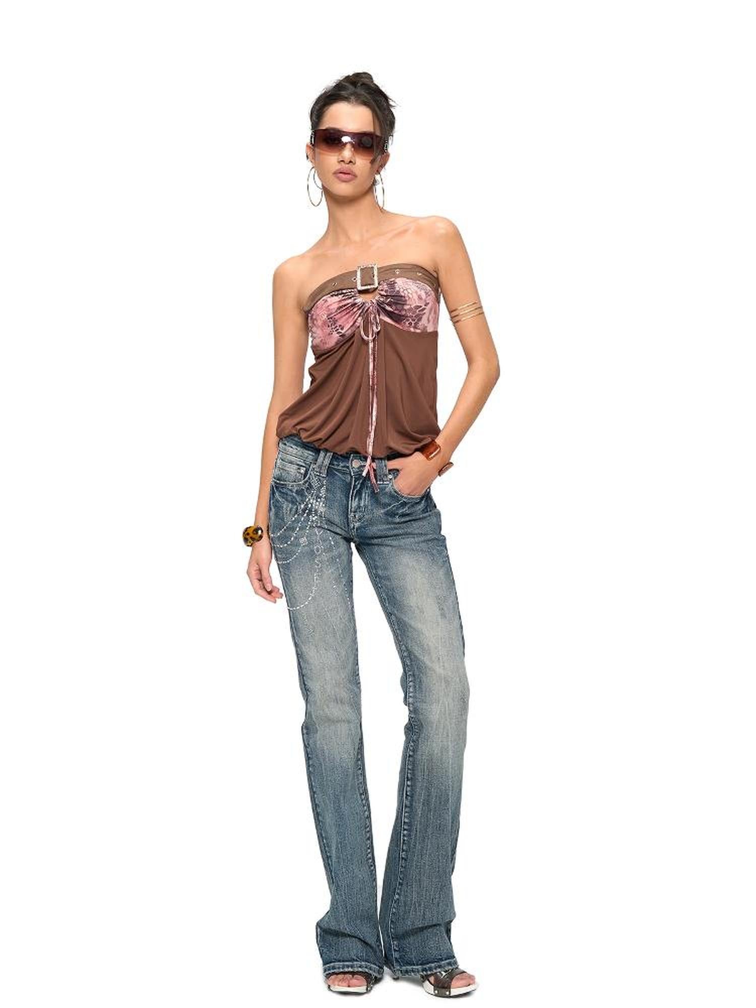 JYOSEI Snake Print Stretch Suede Bustier Top
