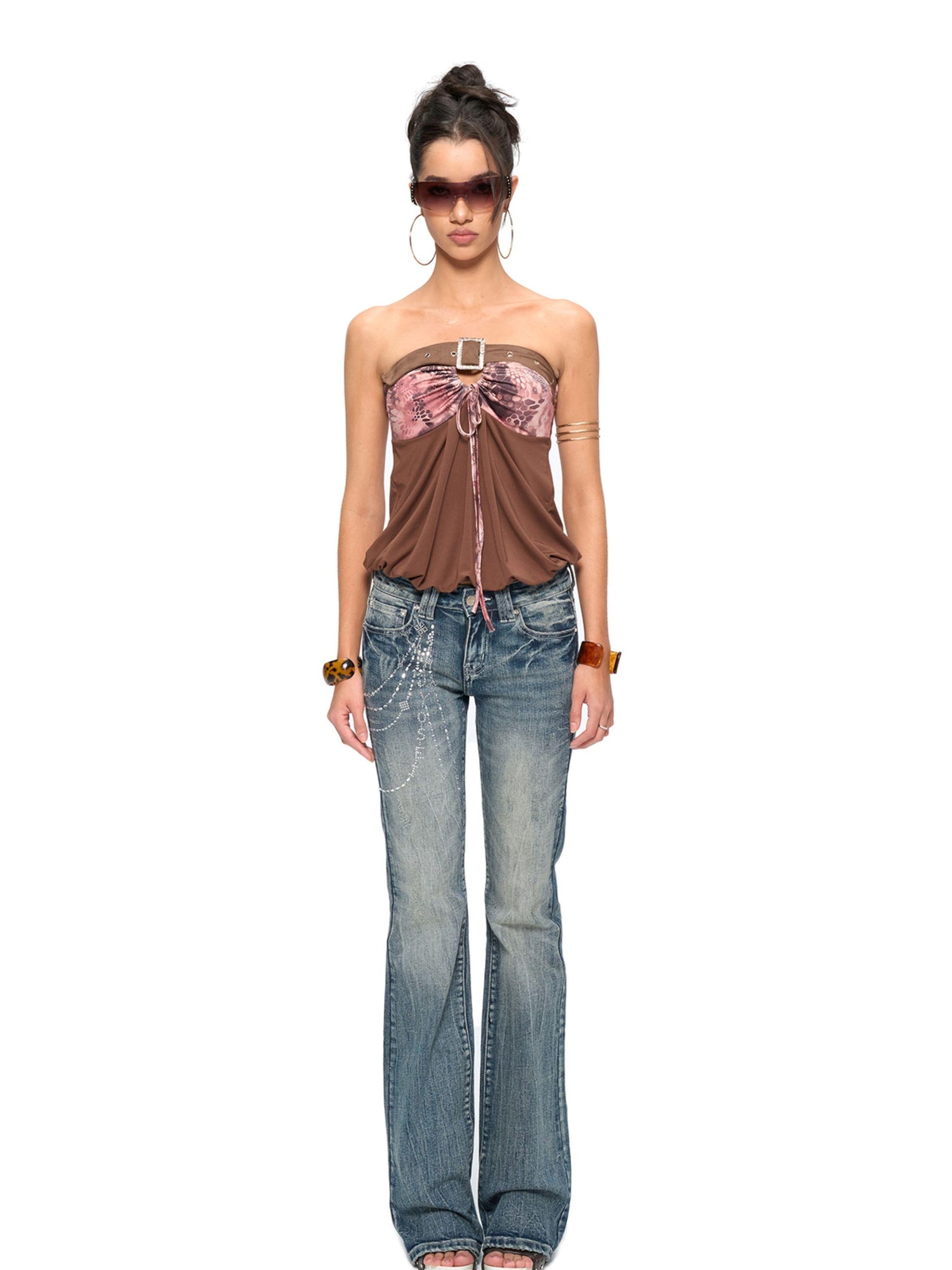 JYOSEI Snake Print Stretch Suede Bustier Top